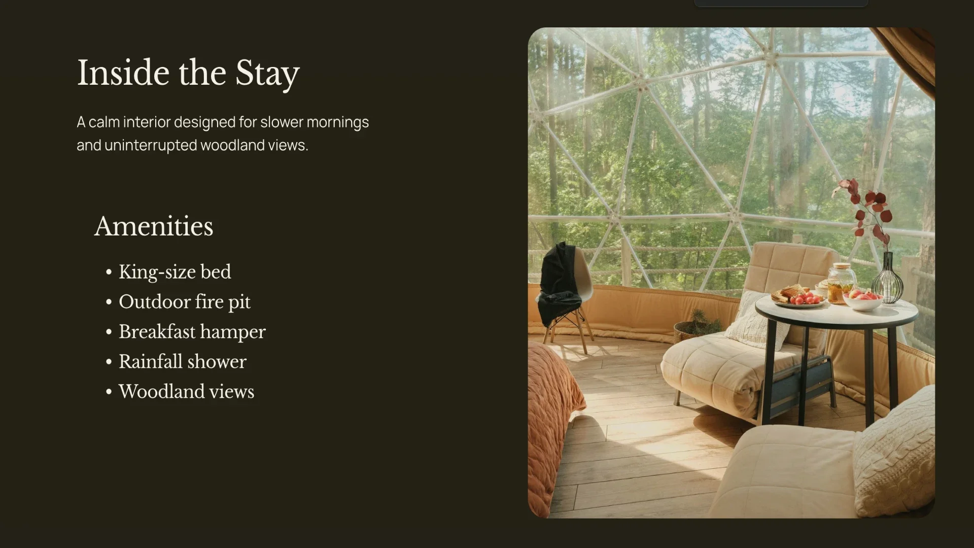 North Fern retreats accommodation page amenities design by Roamwild Studio