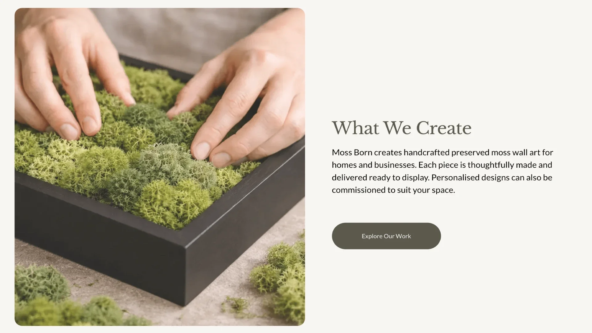 Moss Born preserved moss art homepage design by Roamwild Studio