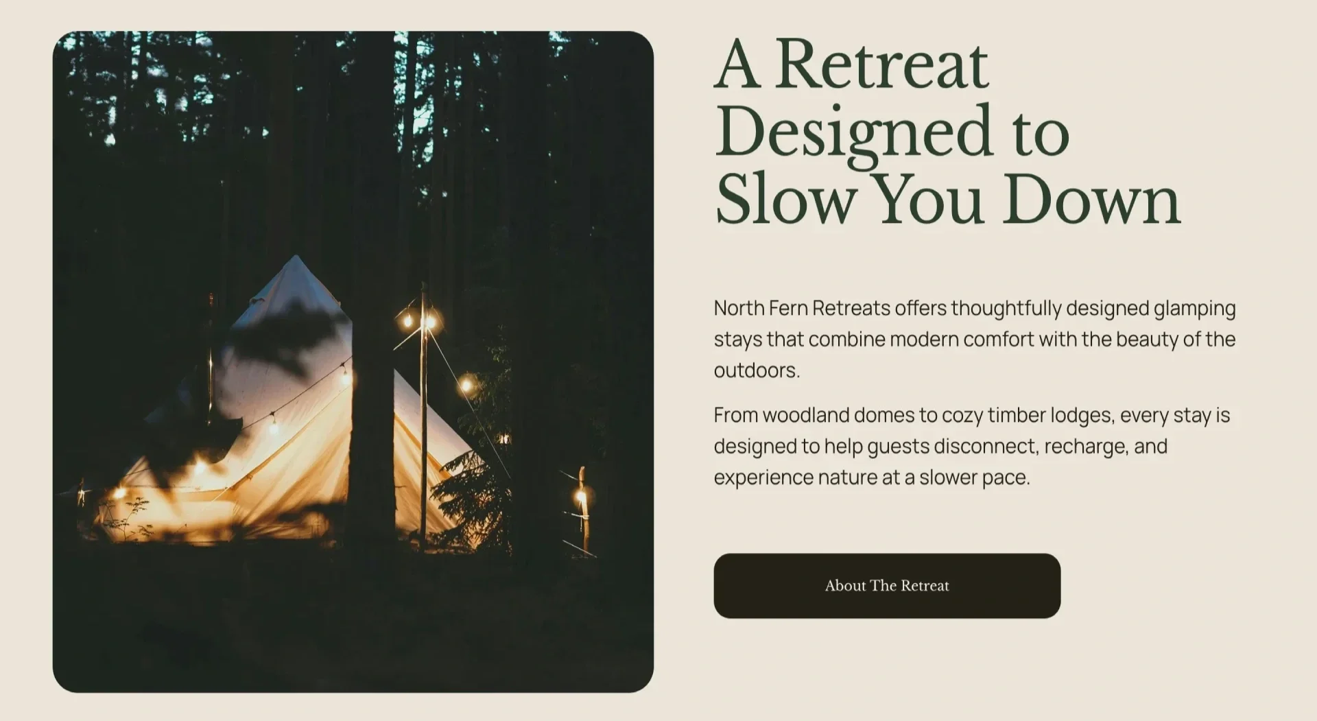 North Fern retreat website designed to showcase a calm, nature-led guest experience.