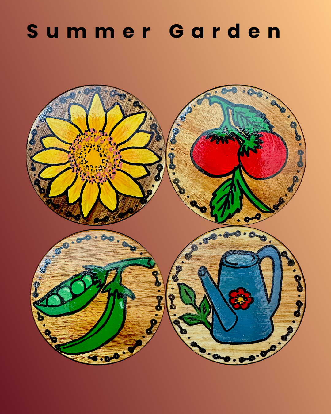 Gathering Wood Coasters (set of 4) "Garden"