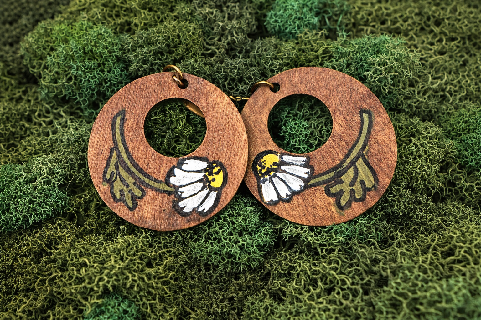 Wilting Daisy Handpainted Wood Pendant Earrings