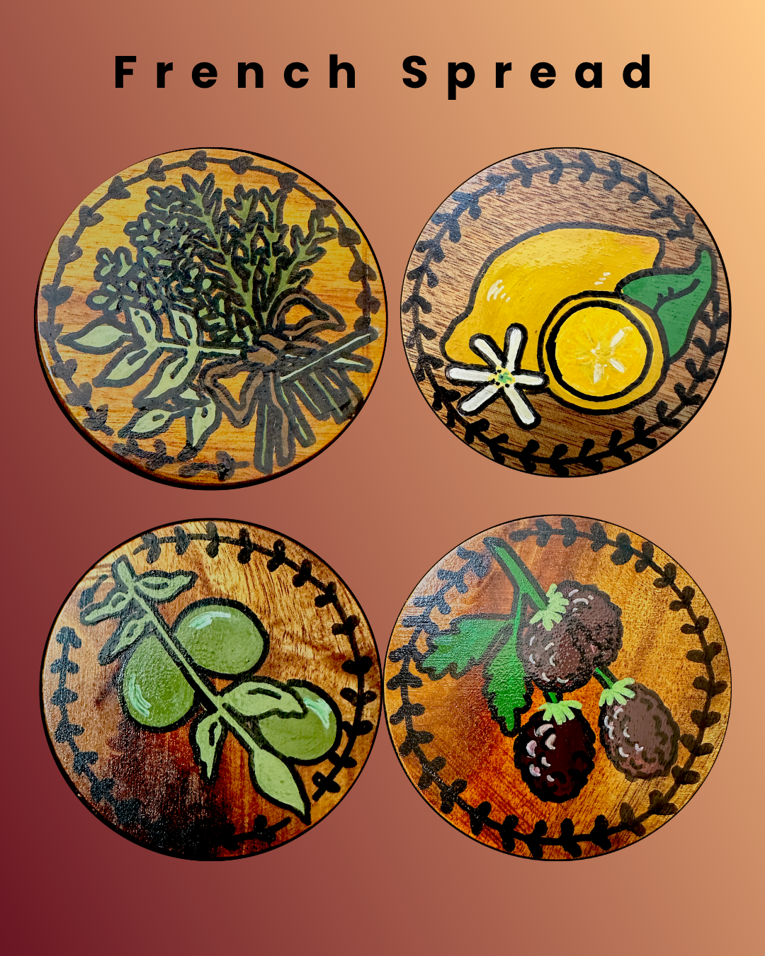 Gathering Wood Coasters (set of 4) "French Spread"