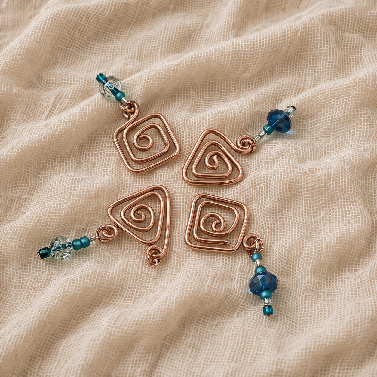 Handcrafted jewelry on textured fabric.png
