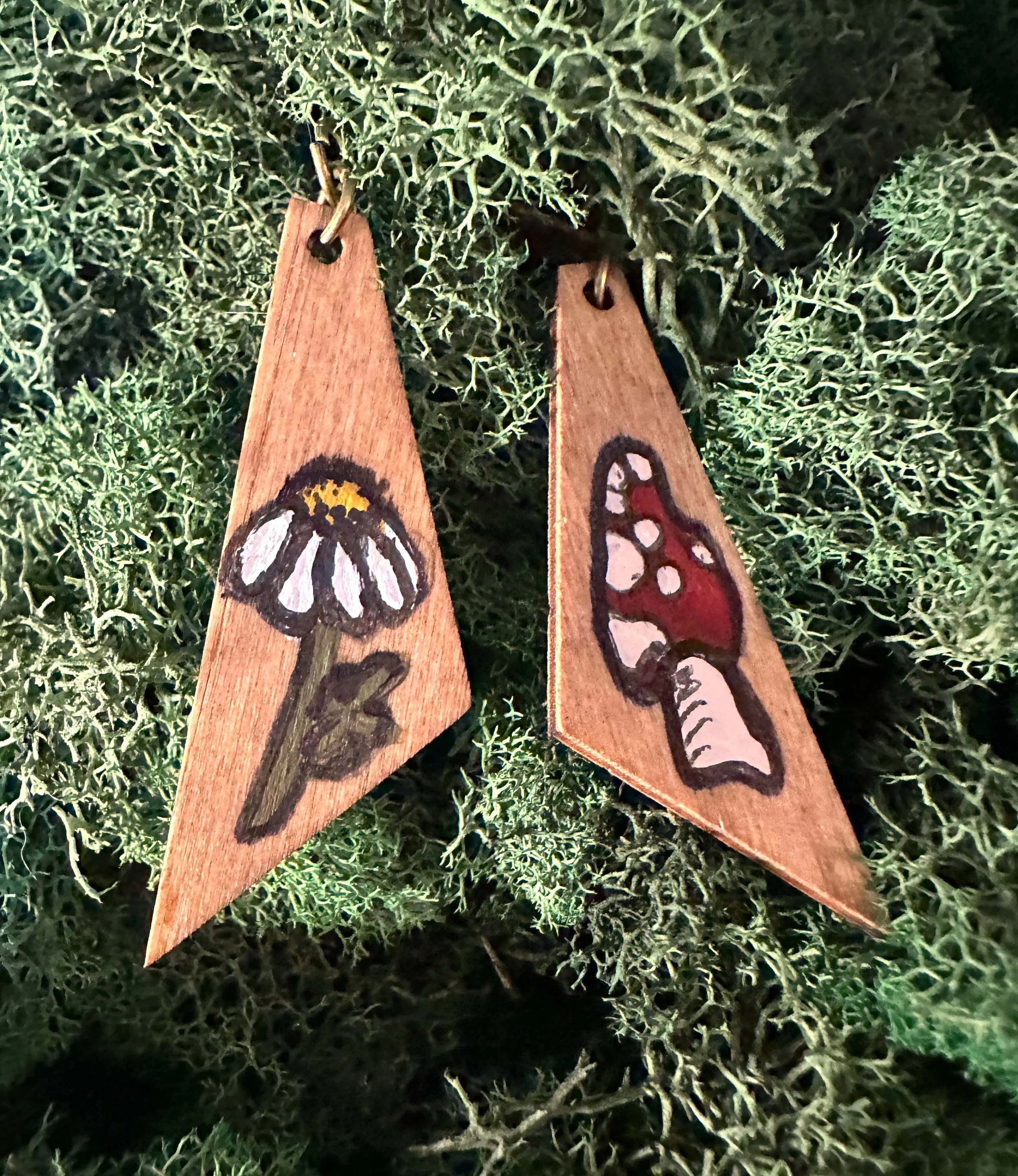 Hanging Botanicals Handpainted Wood Pendant Earrings