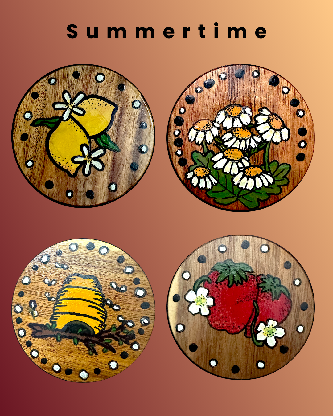 Gathering Wood Coasters (set of 4) "Summertime"