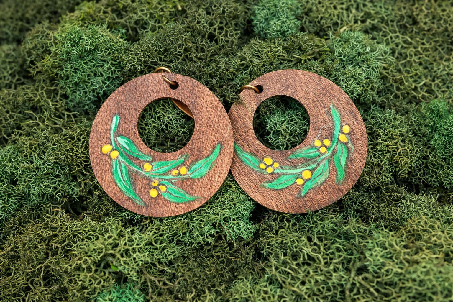 Berry Botanical Handpainted Wood Pendant Earrings