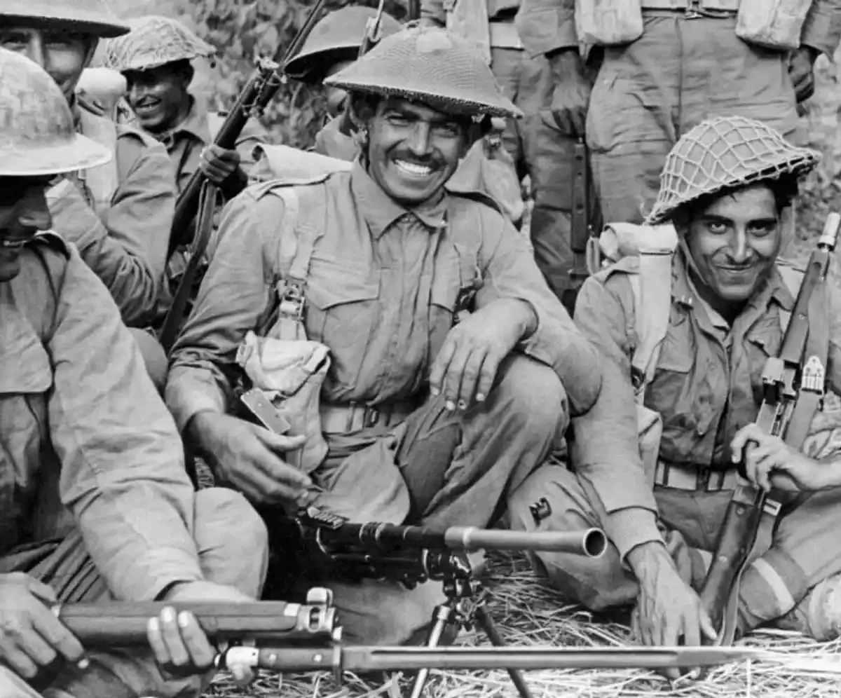 Group of smiling Indian soldiers World War 2