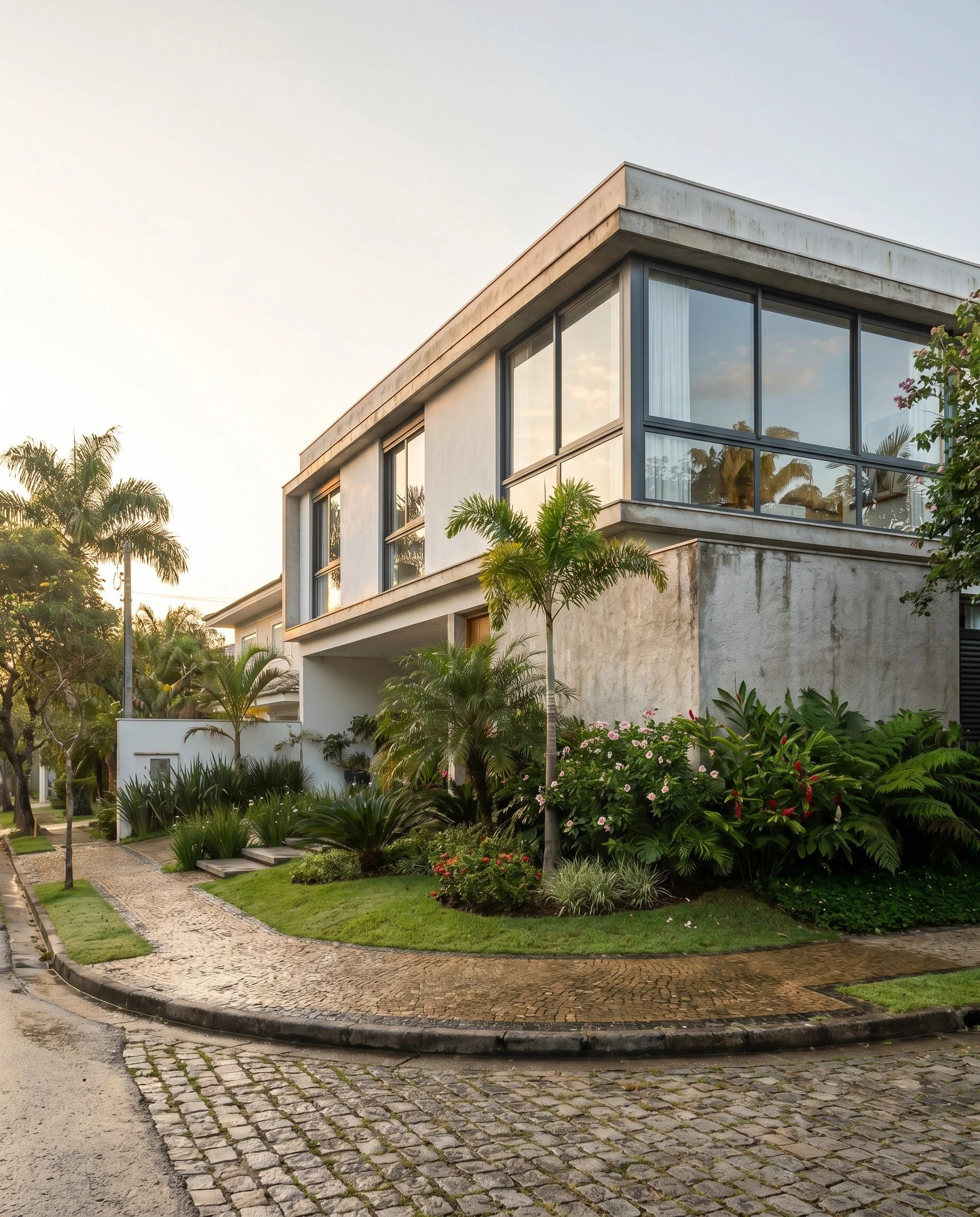 Edifício residencial moderno com esquadrias de PVC e vidro em fachada