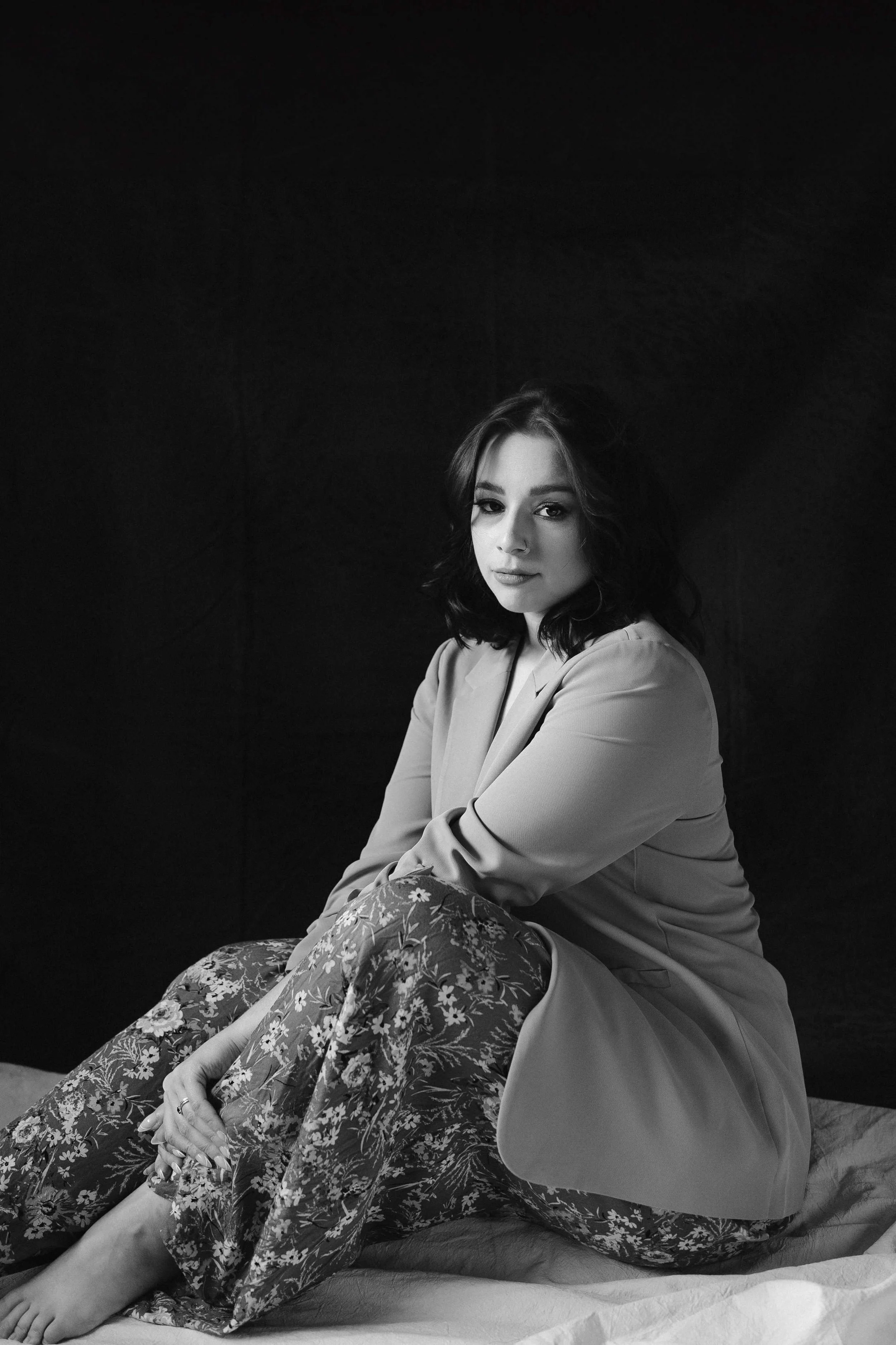 dramatic black and white portrait of edmonton based photographer janine rose