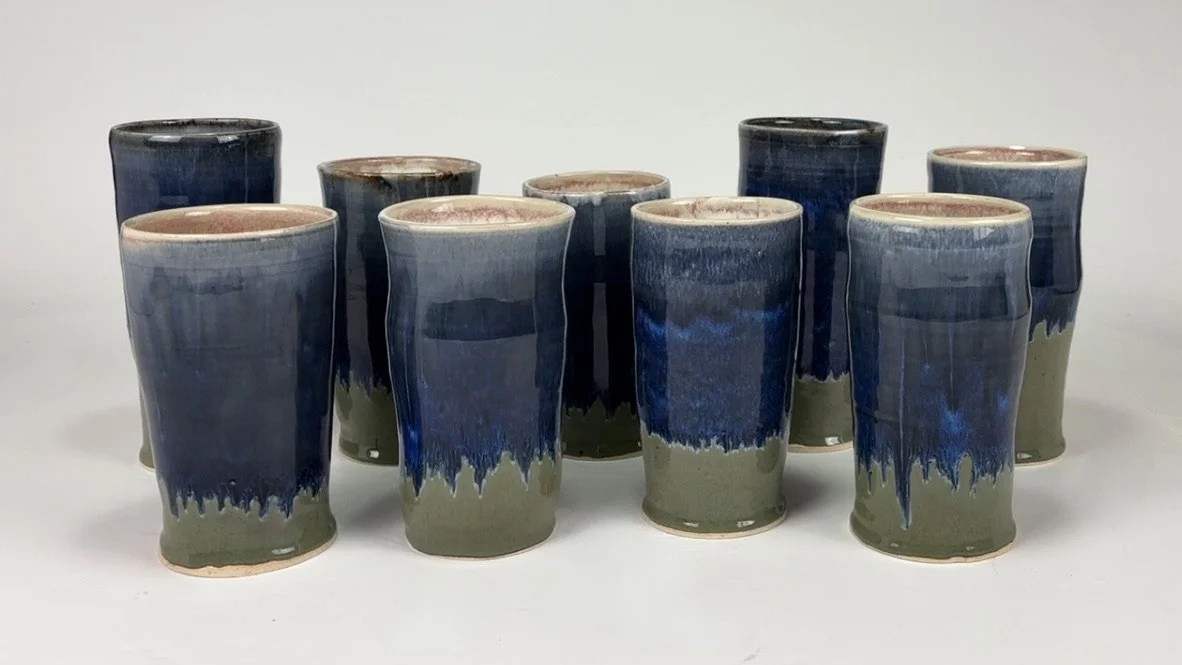 Tall Cups 
H- 7"-8.25"
Stoneware 
Cone 6 electric