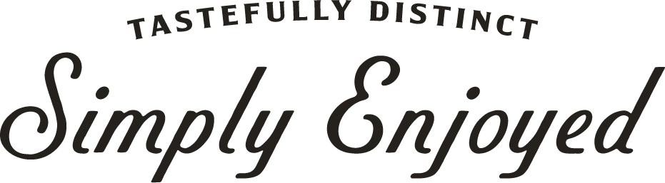 Text-based logo with the words "Tastefully Distinct" at the top and "Simply Enjoyed" in larger script in the center.