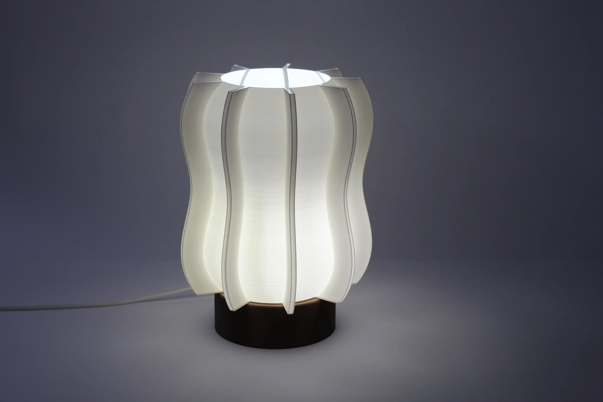 Lampada decorativa moderna con petali di plastica bianca e base nera