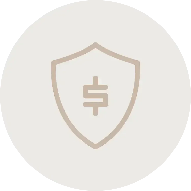 Shield icon with a dollar sign in the center representing financial protection or insurance.
