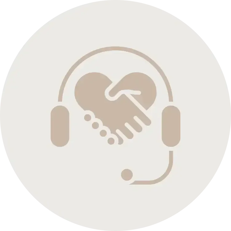 Icon of a headset with a heart-shaped handshake inside, symbolizing customer support and care.