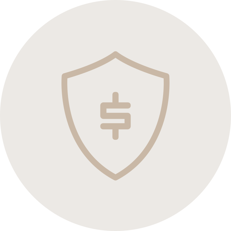 Icon of a shield with a dollar sign in the center, symbolizing financial protection or insurance.