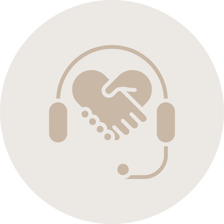 Icon of a headset with a heart and handshake inside, symbolizing customer support or care.