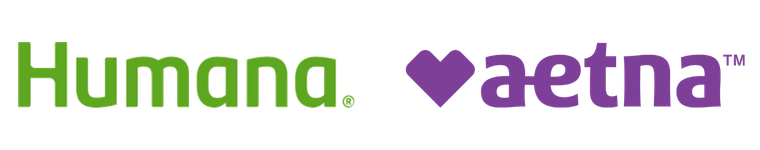Humana and Aetna logos on a black background.