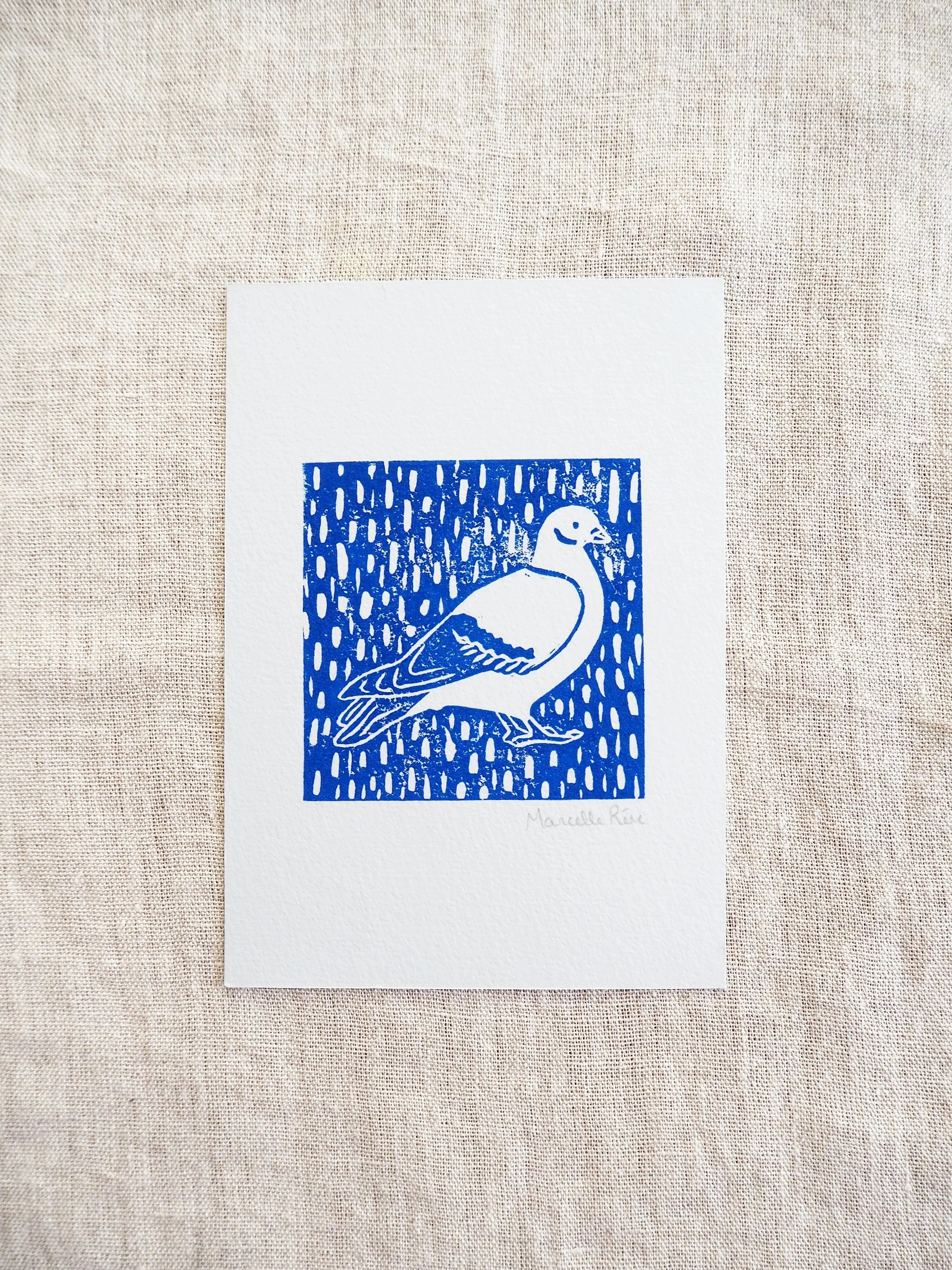 Linogravure Le pigeon