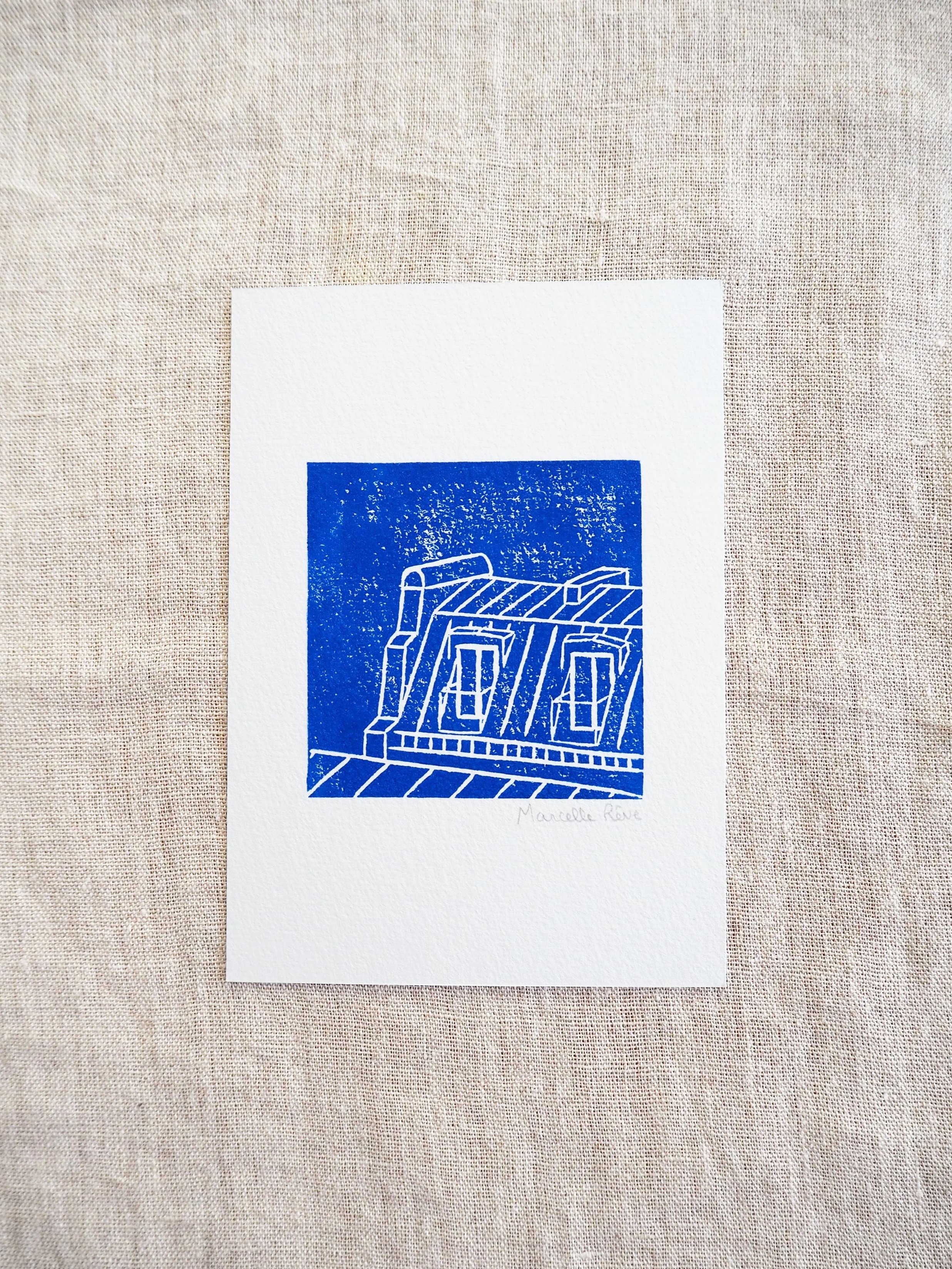 Linogravure Les toits
