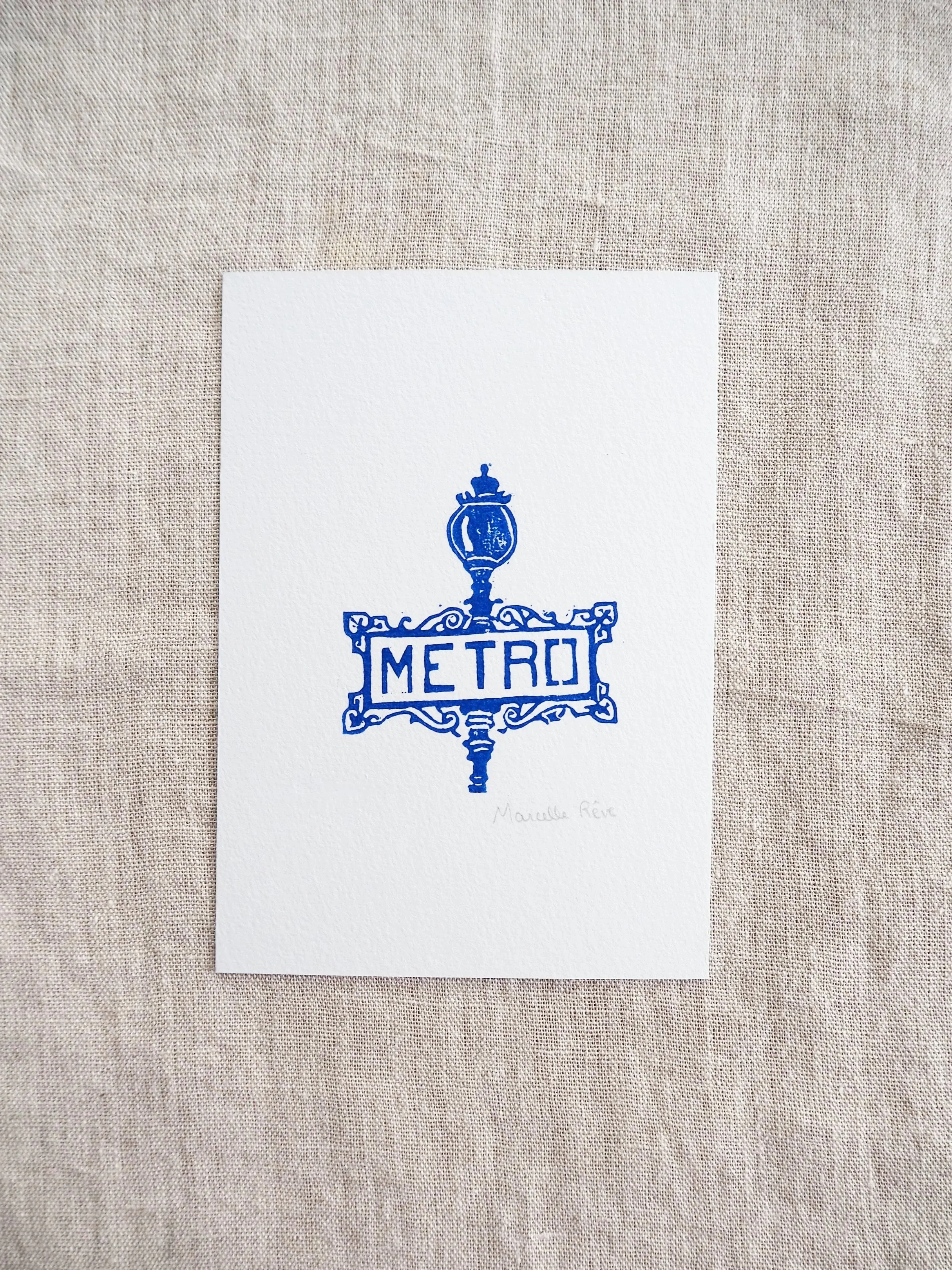Linogravure Le métro