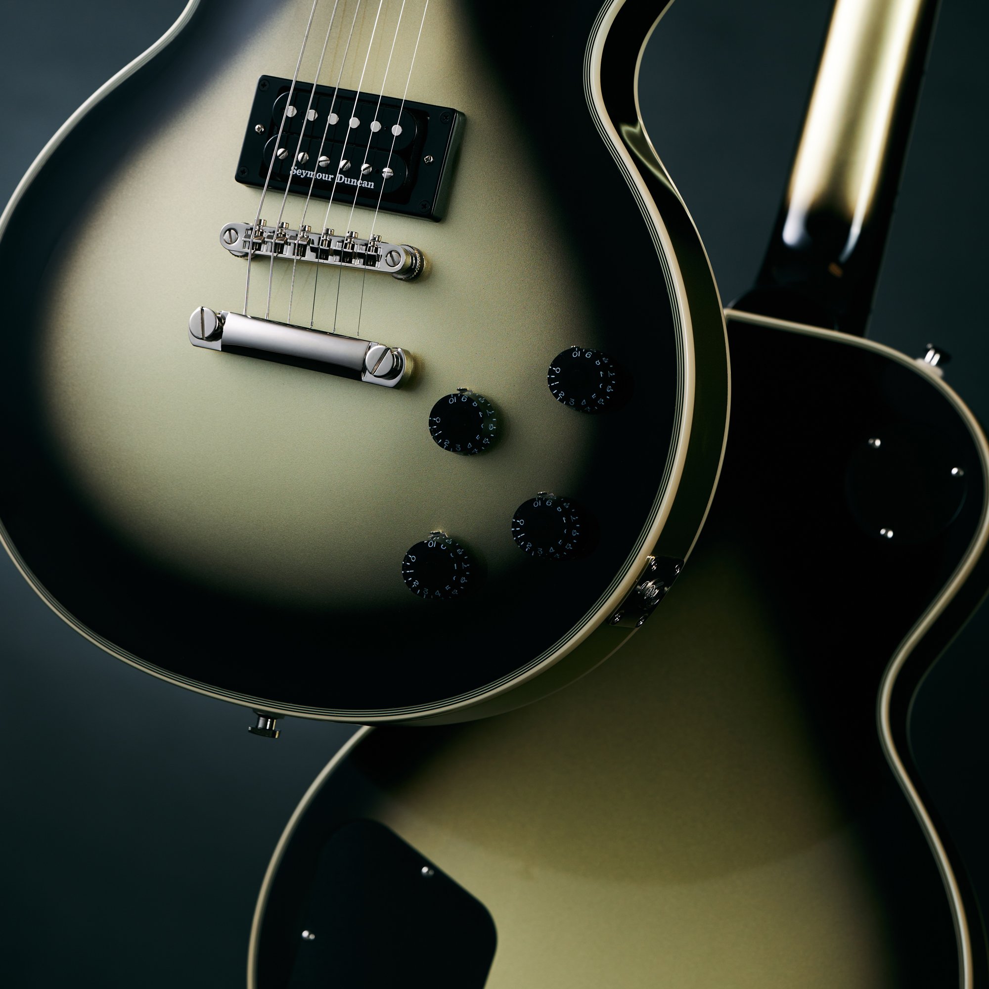 epiphone les paul custom silverburst adam jones seymour duncan pickups electric guitar daniel boyd commercial product photography 