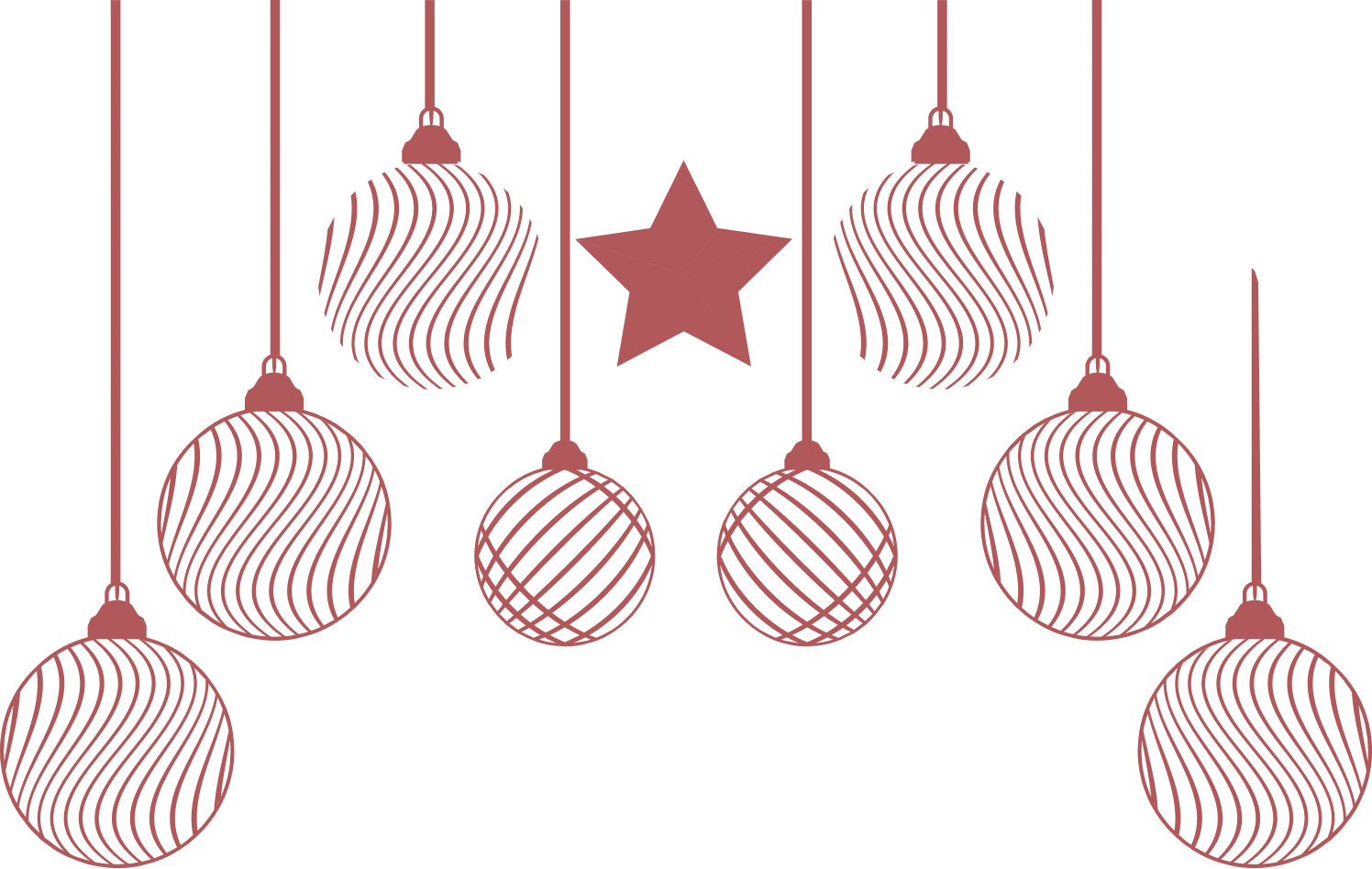 Christmas ornaments and star hanging on a black background
