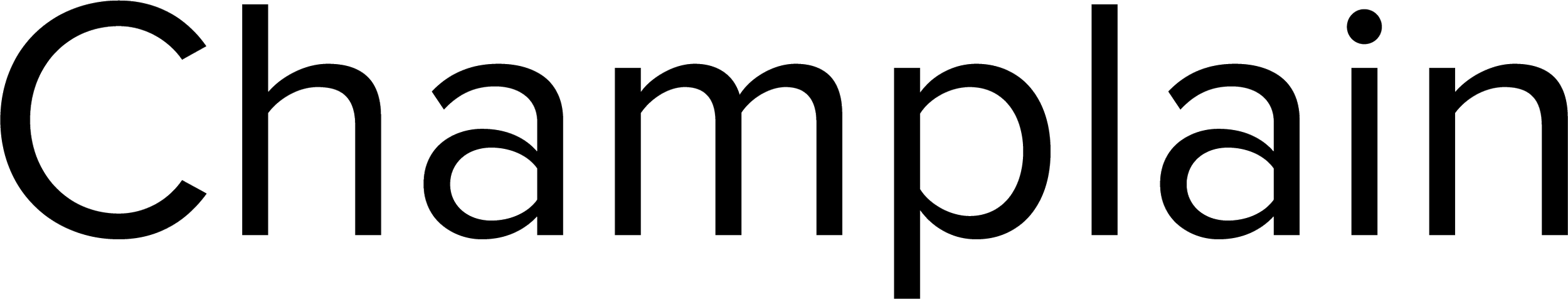 Black and white logo with the word 'Champlain' in large outlined letters.