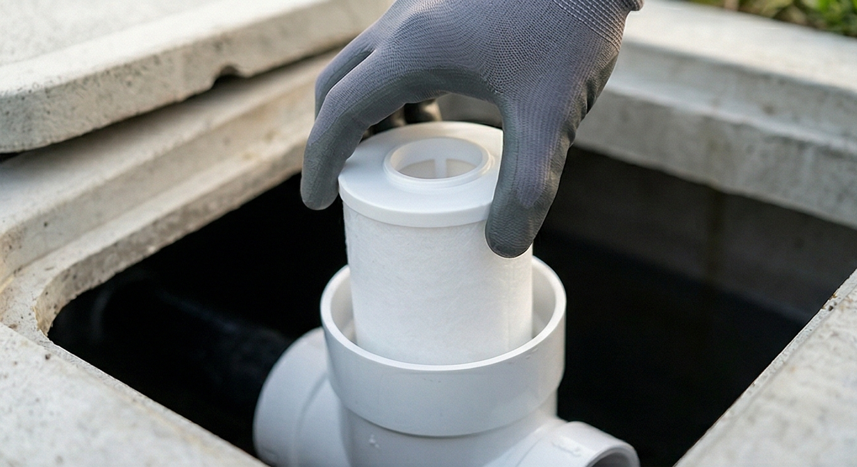 Effluent filter maintenance and replacement for residential septic system
