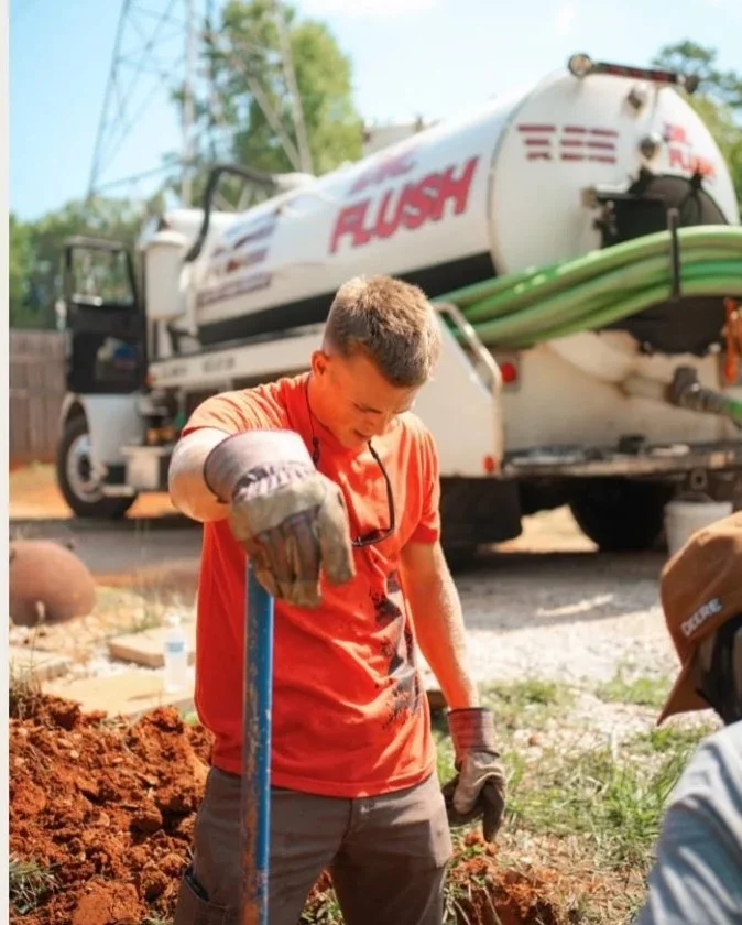 Flush Group technician conducting septic system assessment and inspection in South Carolina