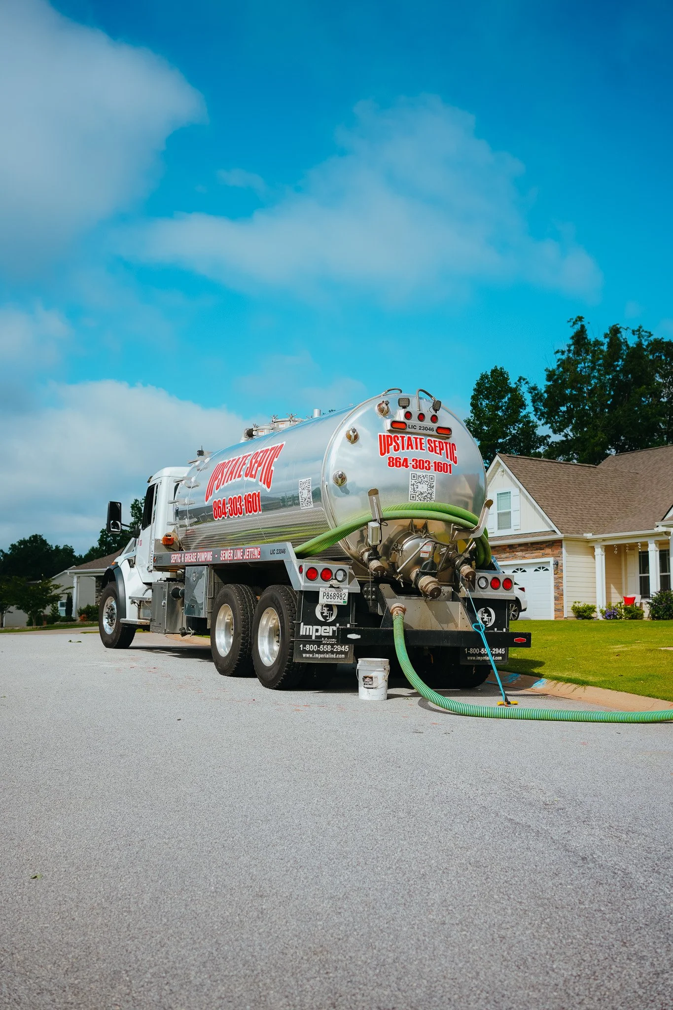 Upstate Septic Tank pumping truck performing residential septic pump-out in South Carolina