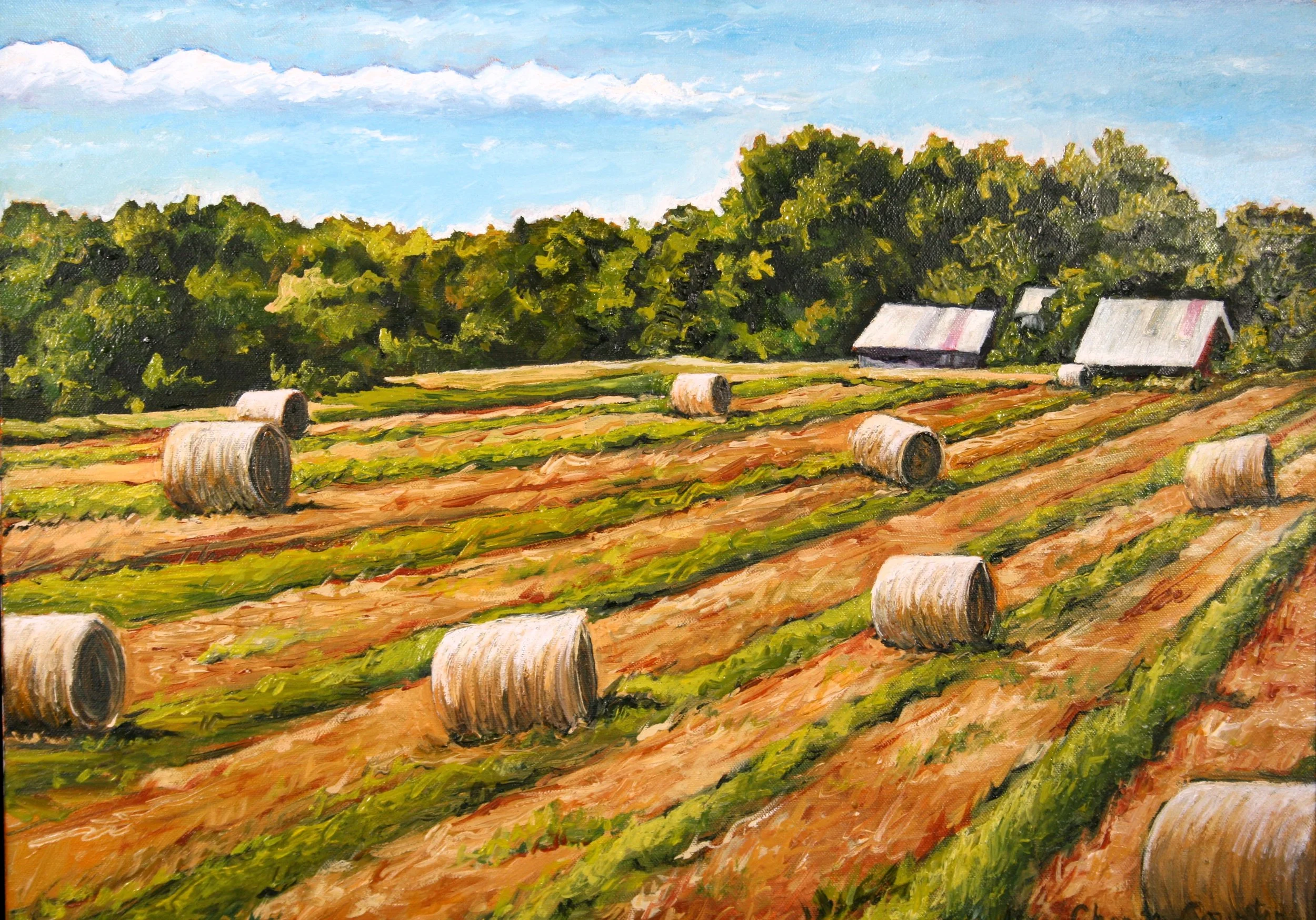   Field of Bales #2   Oil on canvas 20"x24"  $650
