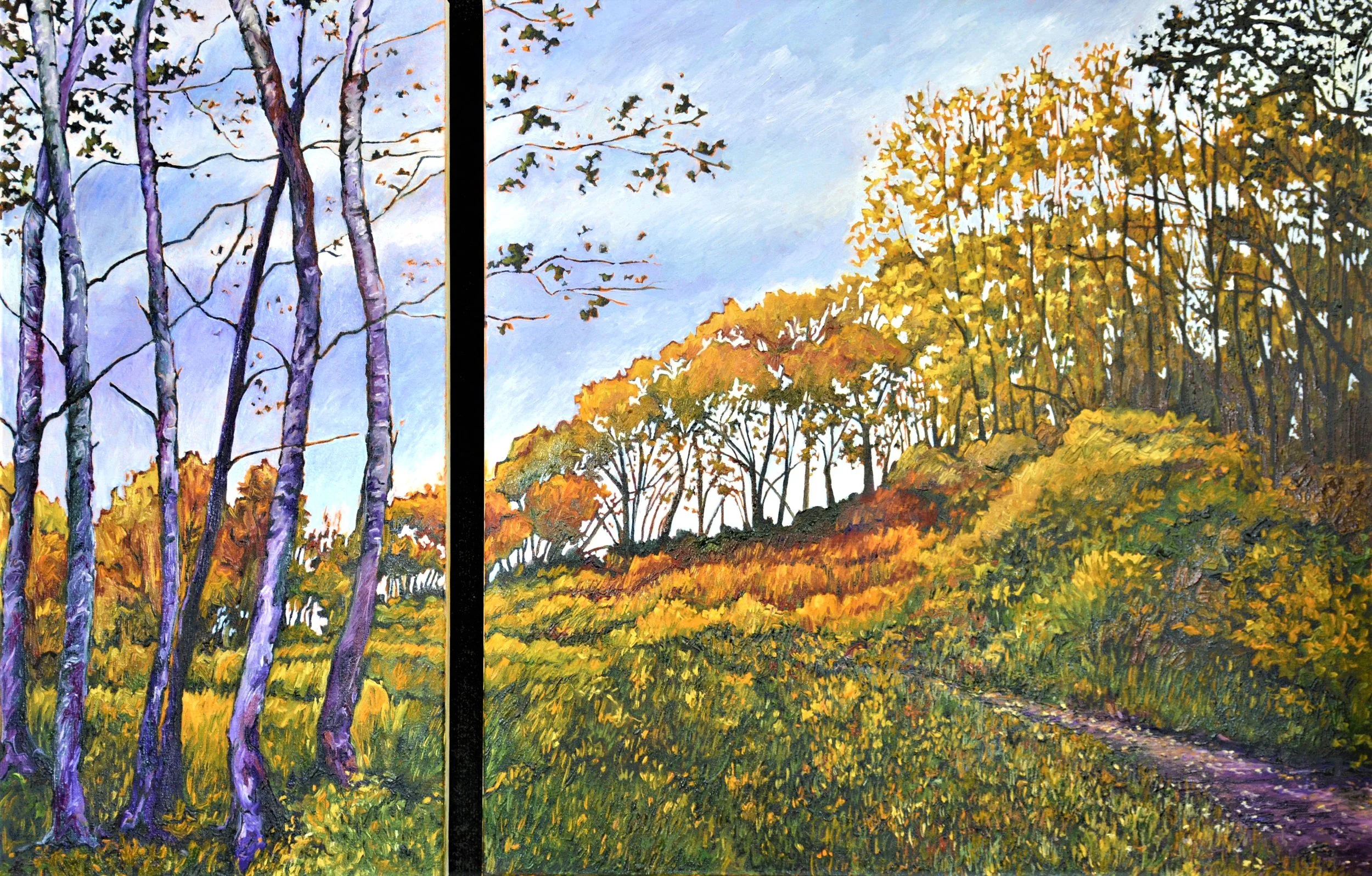   Six Birch Trees   Oil on canvas 36"x18" & 36"x36"