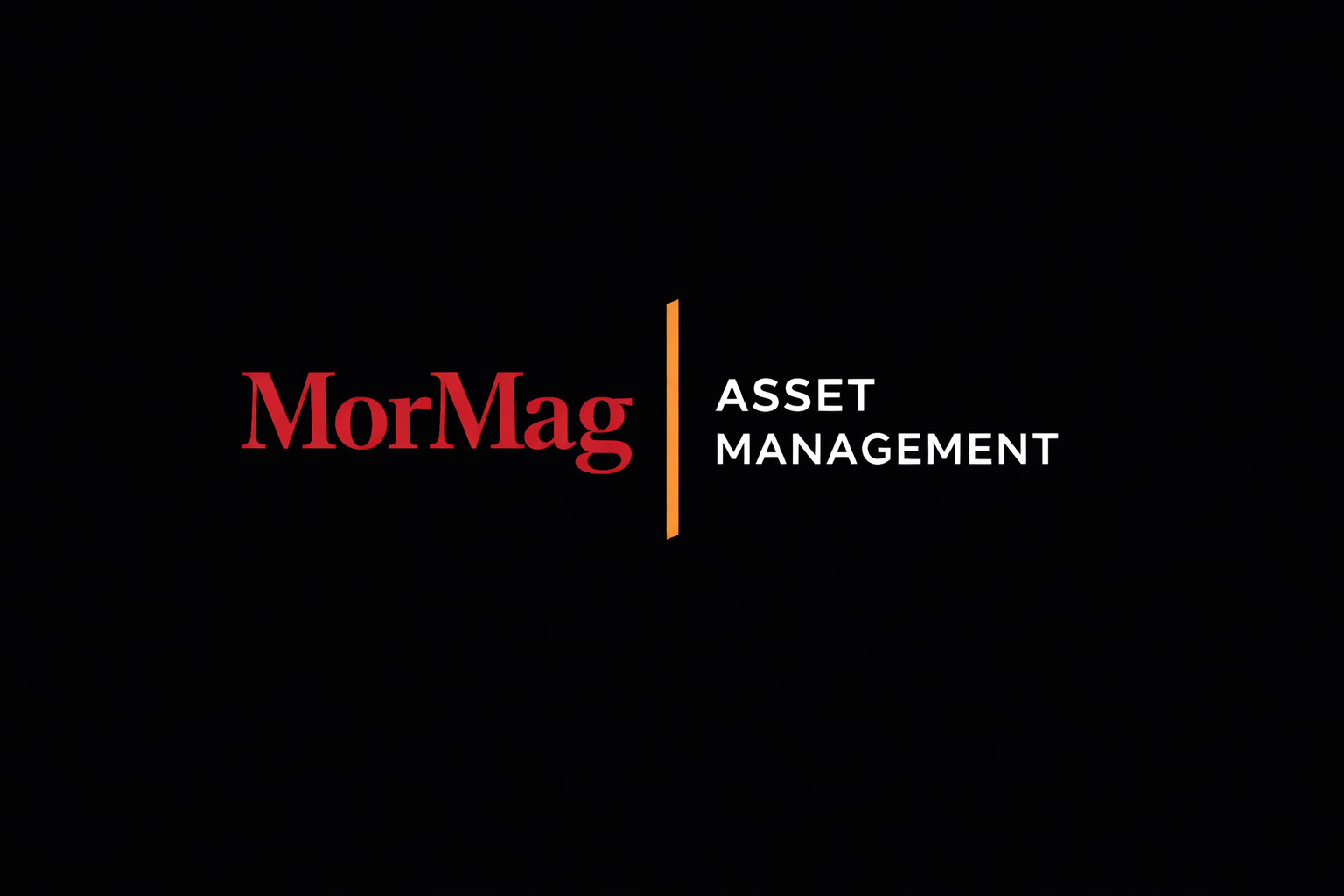 Logo with the text 'MorMag' in red and 'ASSET MANAGEMENT' in white separated by an orange vertical line on a black background.