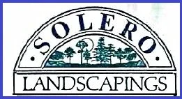 Logo for Solero Landscapings with trees in the background.