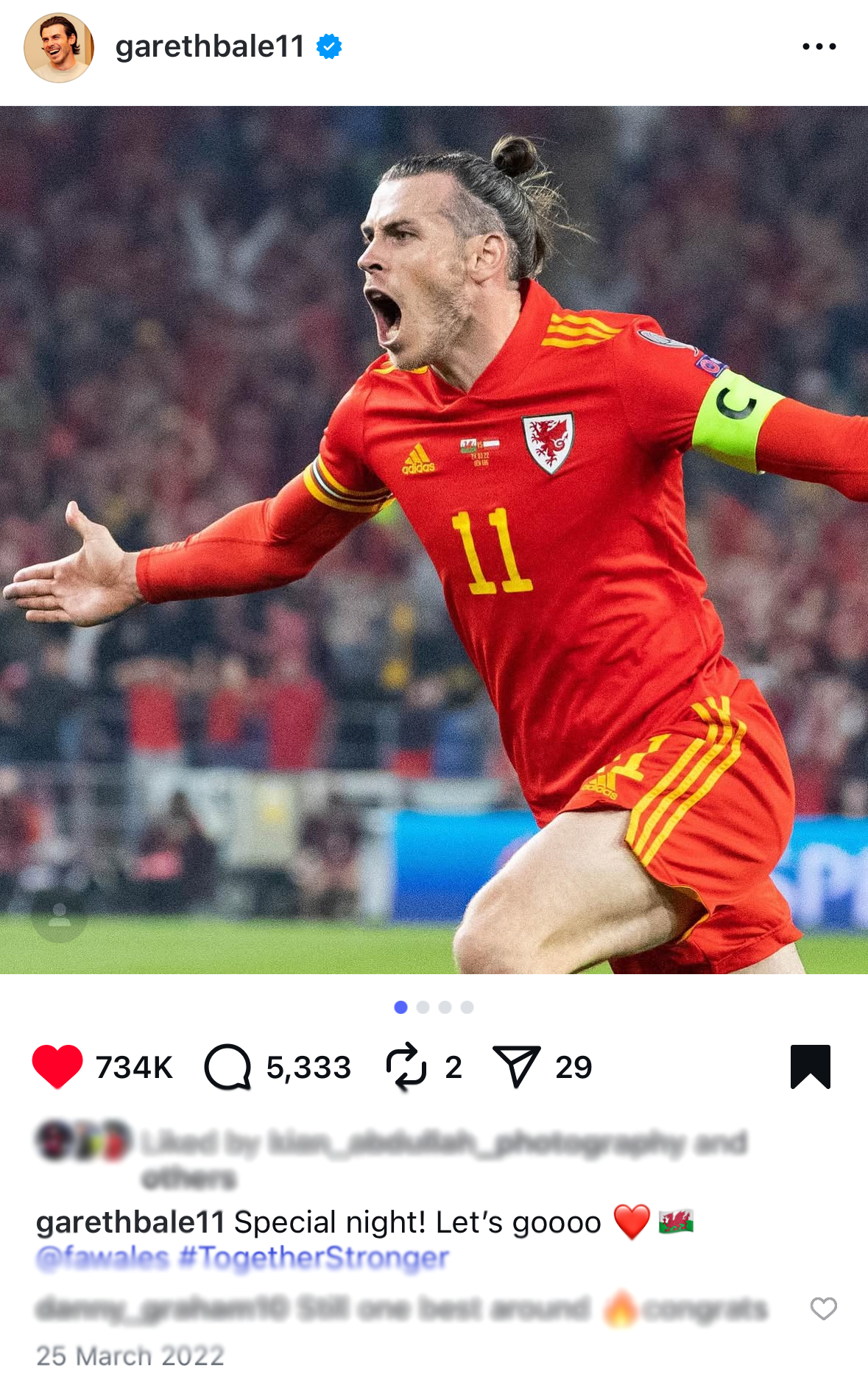 Gareth Bales posts his celebration on social media 