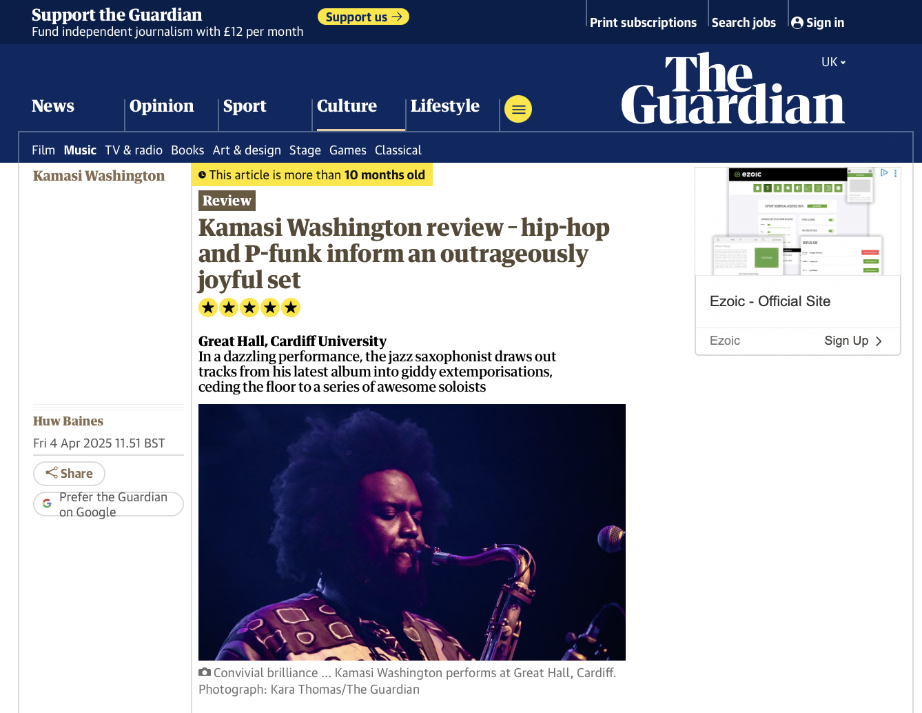 Kamasi Washington at the Great Hall Cardiff