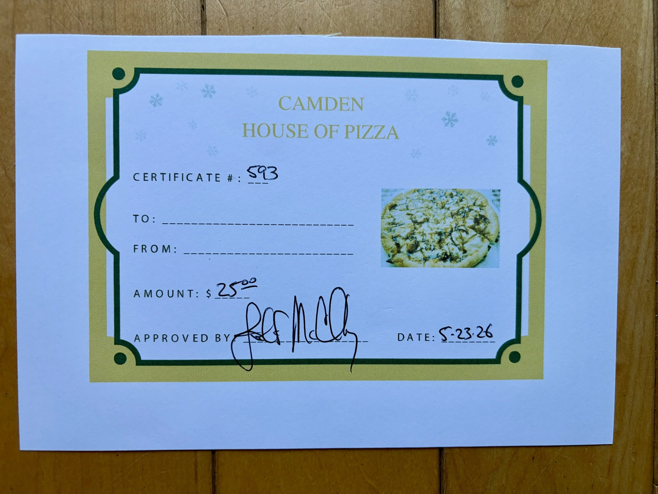 Camden House of Pizza Gift Card - $25

SILENT