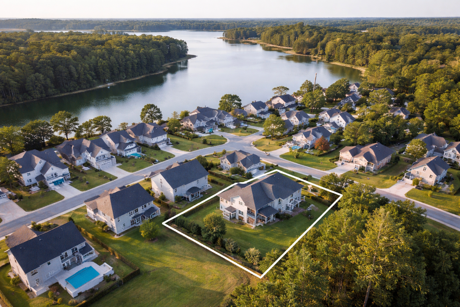 Drone photography of waterfront homes on Lake Murray in Lexington South Carolina