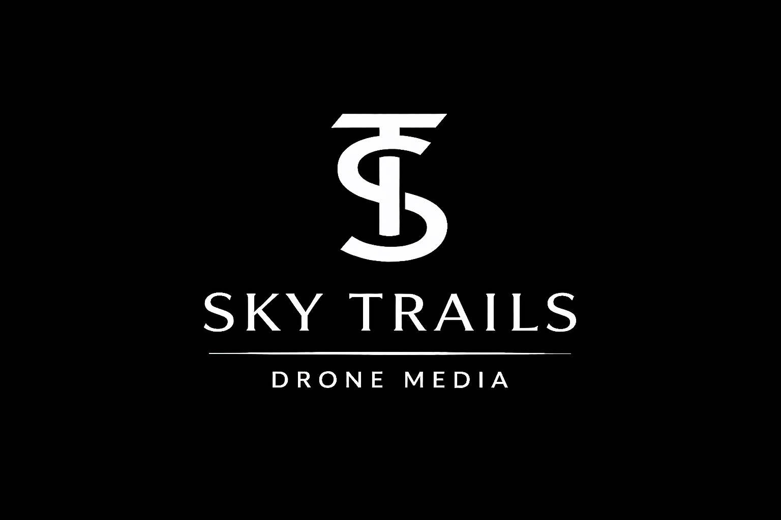 Logo for Sky Trails Drone Media featuring a stylized monogram and text on a black background.