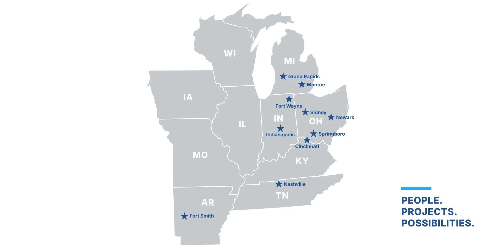 Midwest map showing office locations