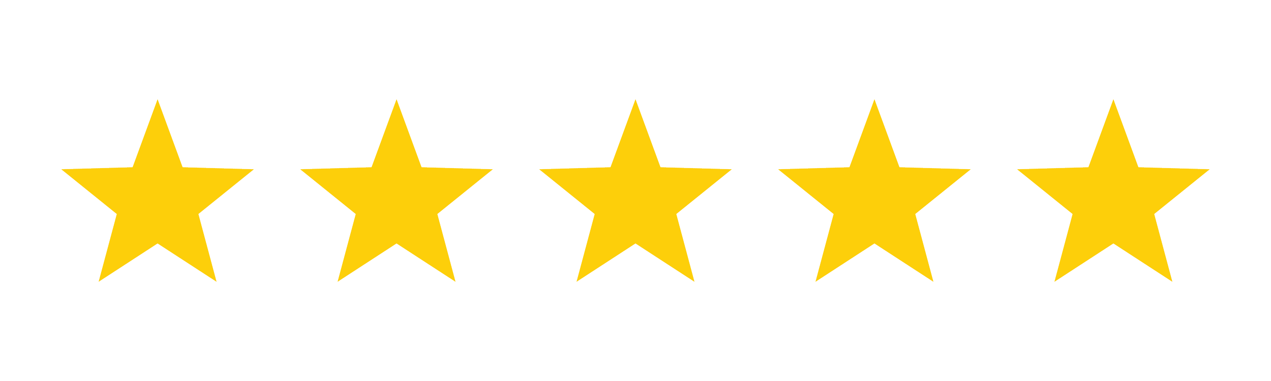 Five gold stars in a row with the word 'Rating' underneath.