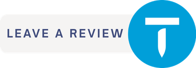 Leave a review button with a blue logo featuring a white letter T