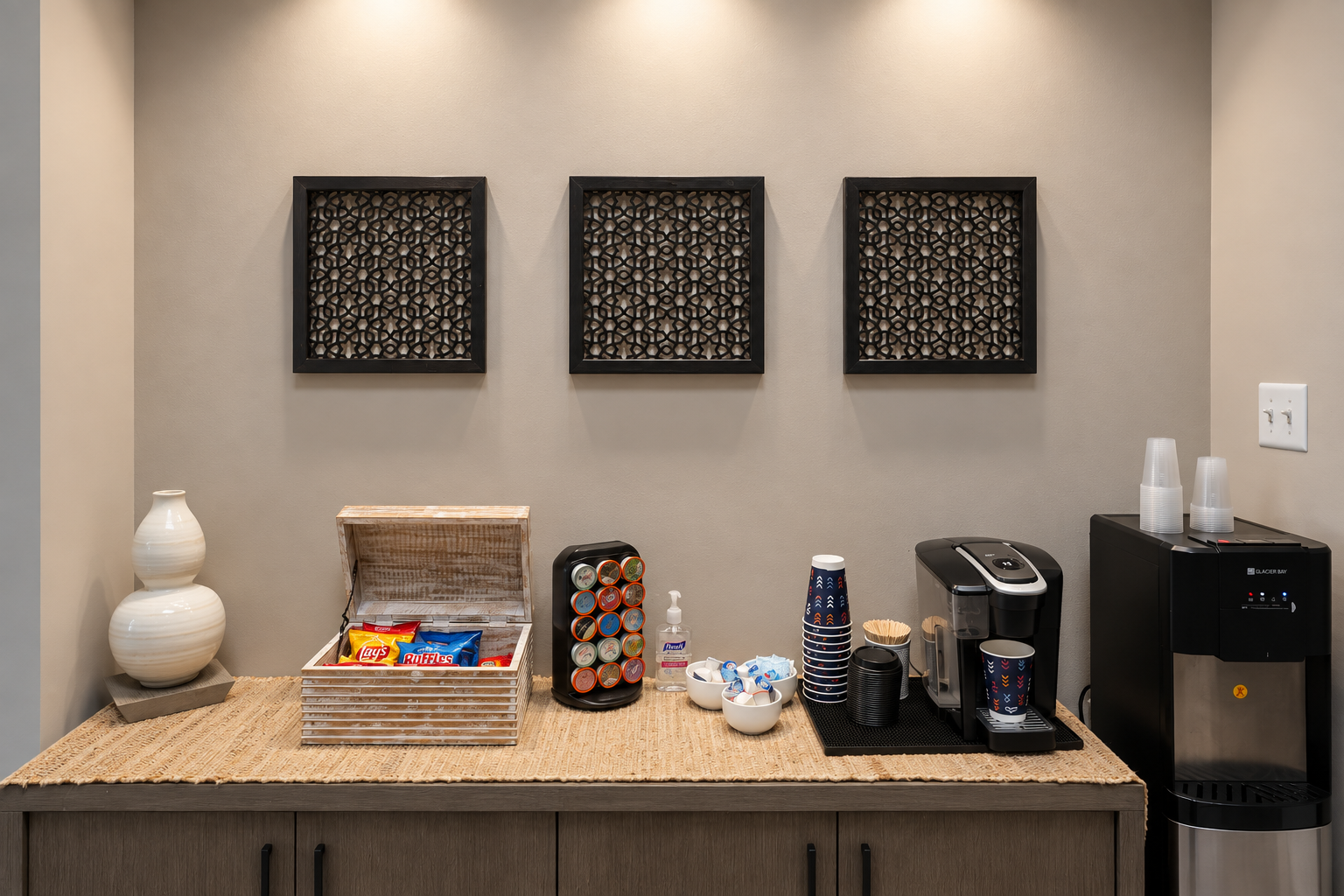 Resident clubhouse coffee station at Crossings at White Marsh Apartments
