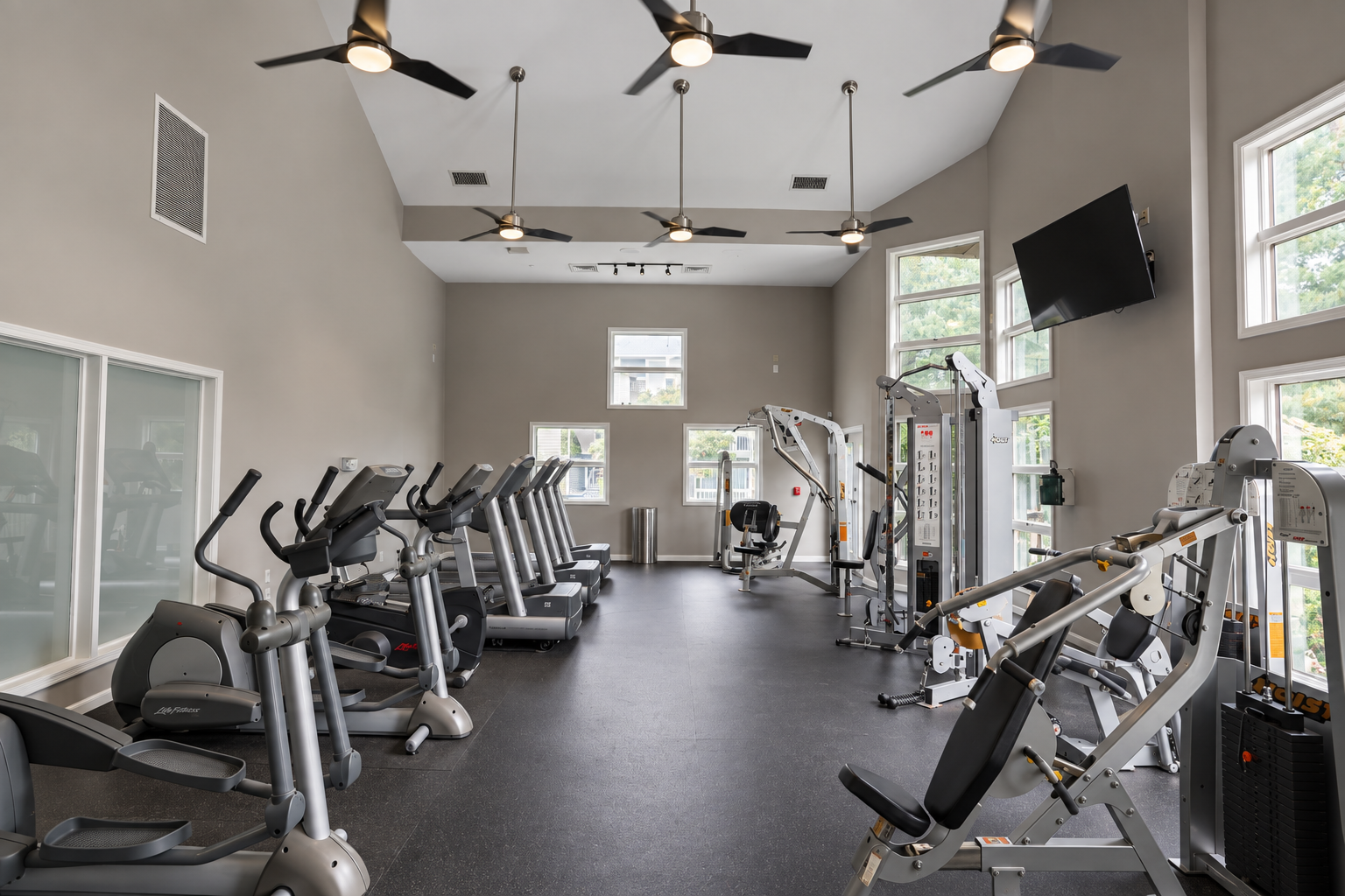 Exercise equipment in the Crossings at White Marsh fitness center
