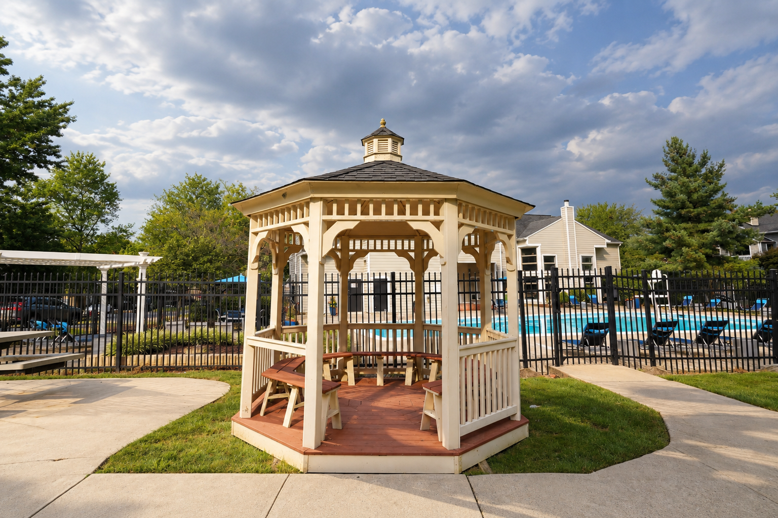 Outdoor gazebo and landscaped community space at Crossings at White Marsh