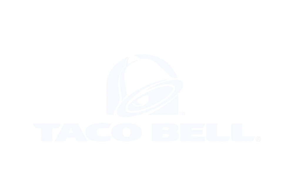 Taco Bell logo with a stylized bell icon and bold text on a black background.