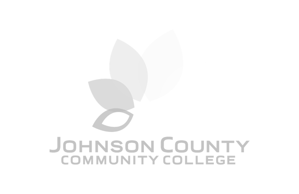 Johnson County Community College logo with a stylized white flower and gray text.