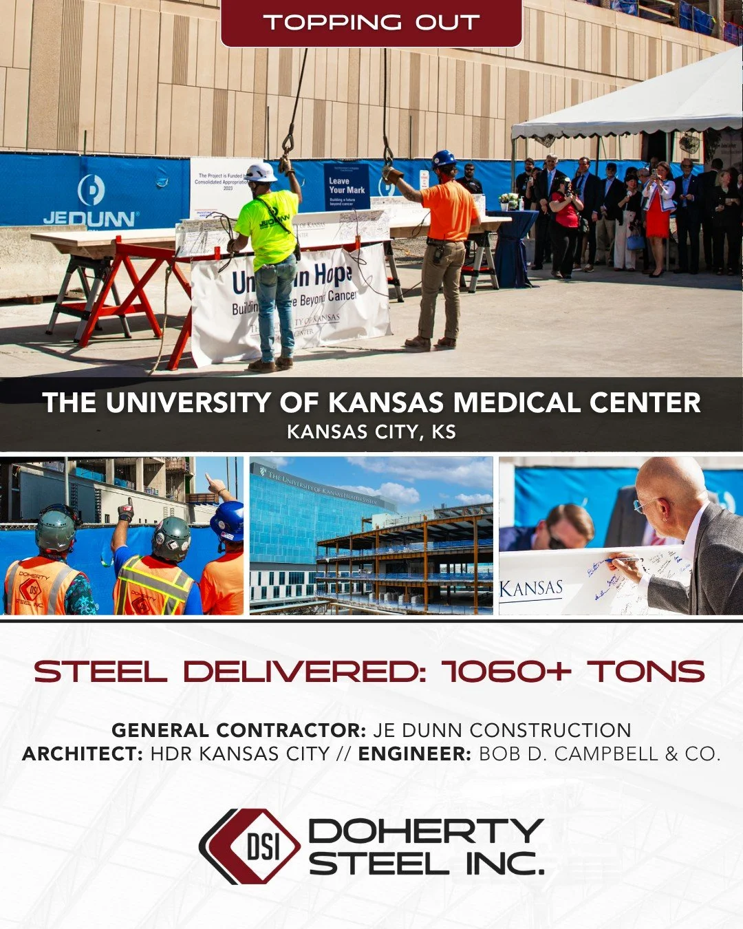 The University of Kansas Medical Center is coming together in Lawrence!
We are proud to have fabricated and erected over 1060 tons of structural steel for this major project.

Like and follow to see more projects shaping our communities!
Learn more a