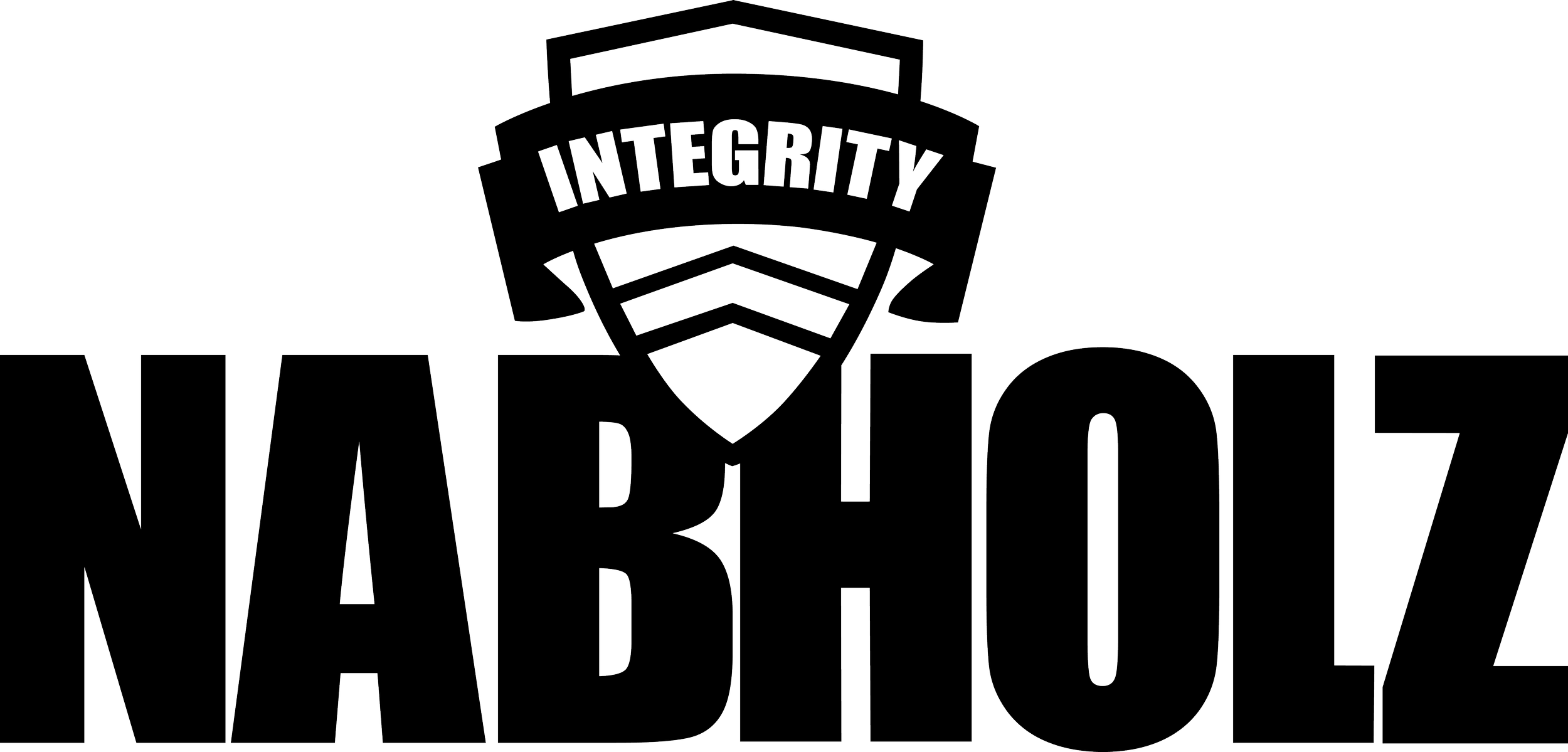 Outline of a logo with the word "INTEGRITY" inside a shield shape, above the large, partially visible word "WAR".