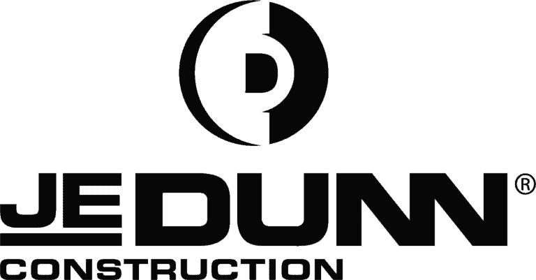 Black and white JE DUNN Construction logo